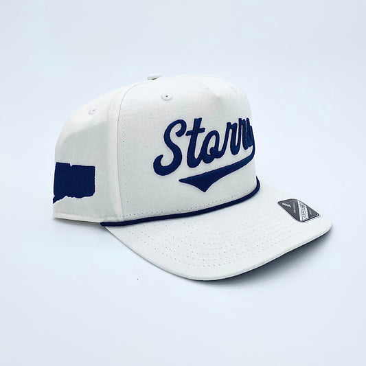 Embroidered Storrs Script Snapback (White/Navy)
