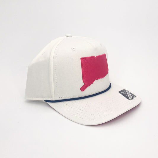 Embroidered CT State Logo Hat (White/Pink)